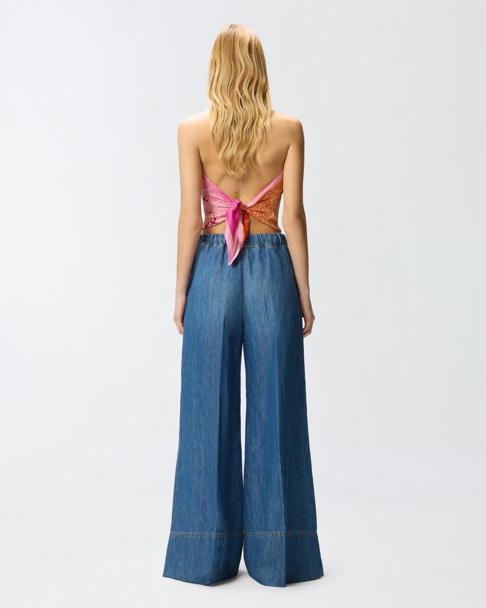 Pantaloni ampi in denim di misto lino<BR/> 106398A33J PJD PINKO 