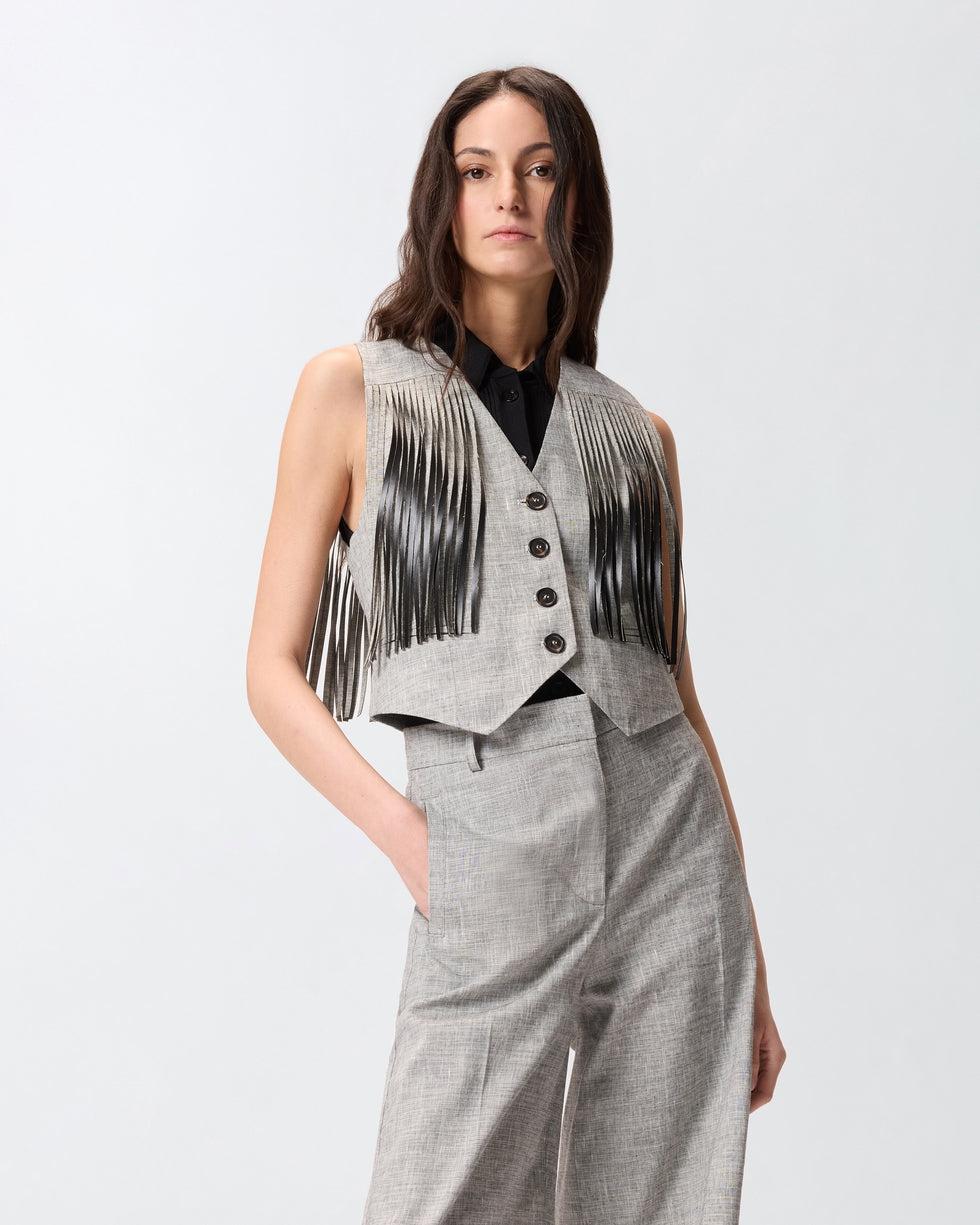 Gilet con frange<BR/> 106965A3AS ZZ2 PINKO 