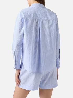 Camicia Cristal in seersucker a righe azzurre con ricami<BR/> CYS0001 00702L MC2 SAINT BARTH 