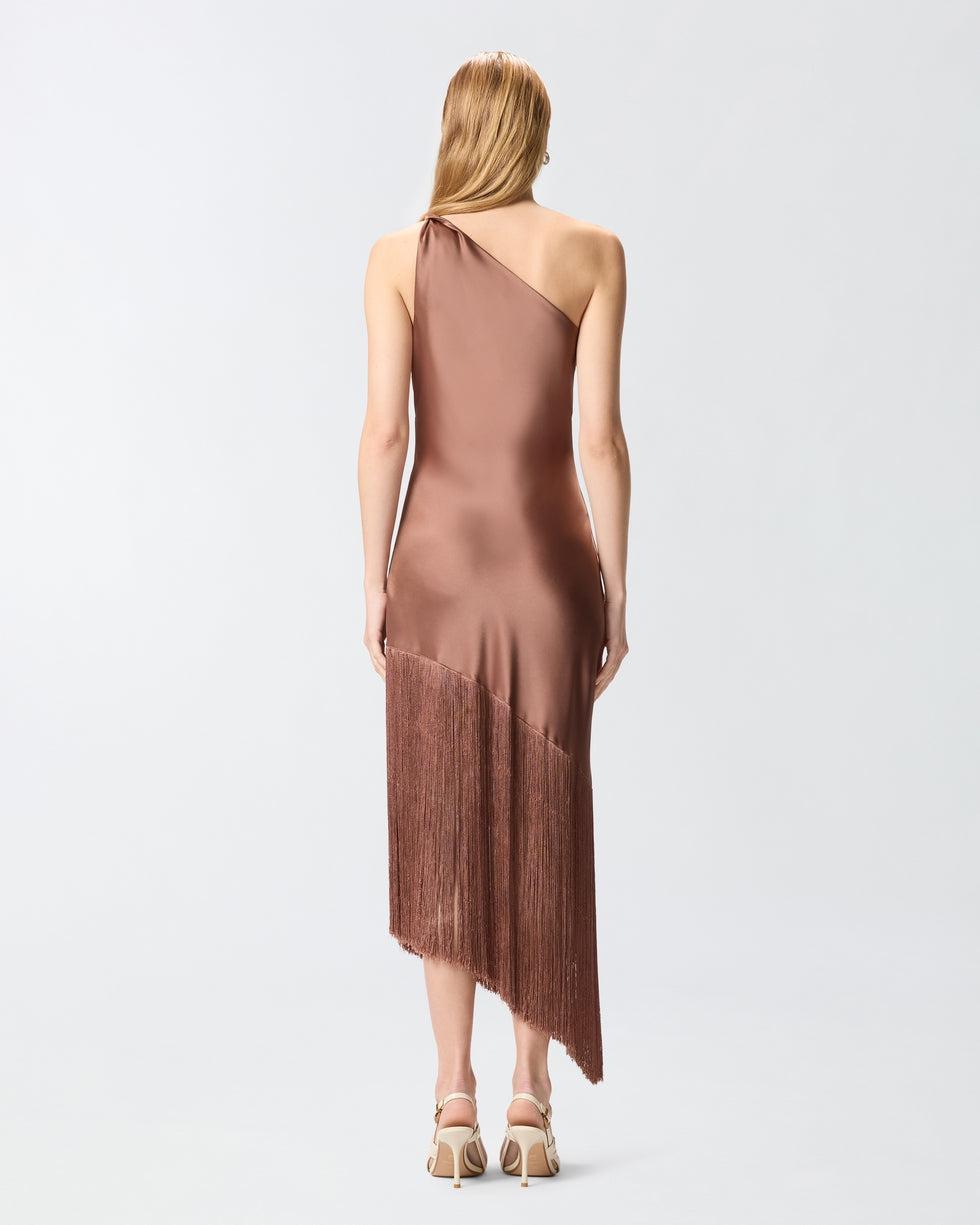 Abito corto monospalla in satin con frange<BR/> 106352A33D L50 PINKO 