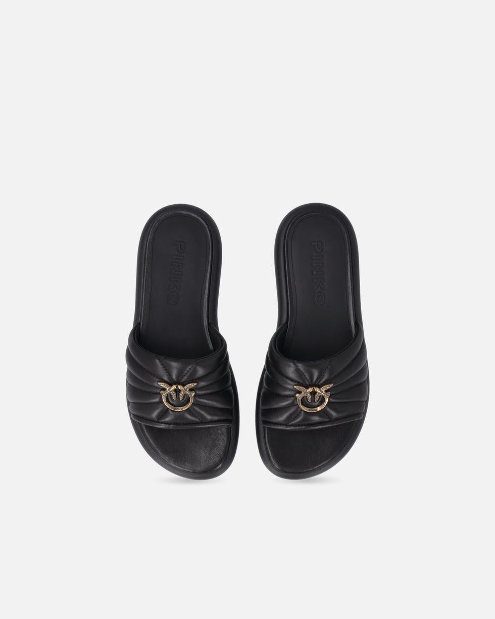 Ciabatte in nappa trapuntata con logo Love Birds<BR/> SD0525P003 Z99 PINKO 