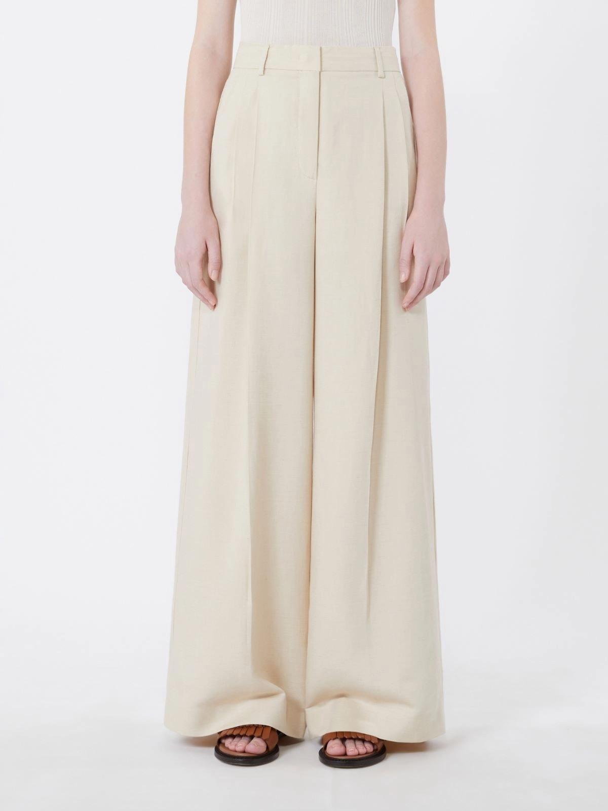 Pantalone wide leg in viscosa e lino - BEIGE<BR/> WKDVELIERO 004 WEEKEND 