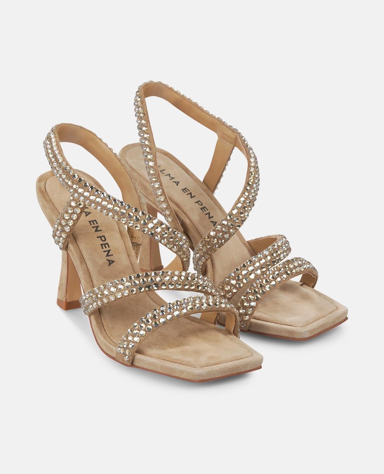 Sandalo a punta quadrata con strass