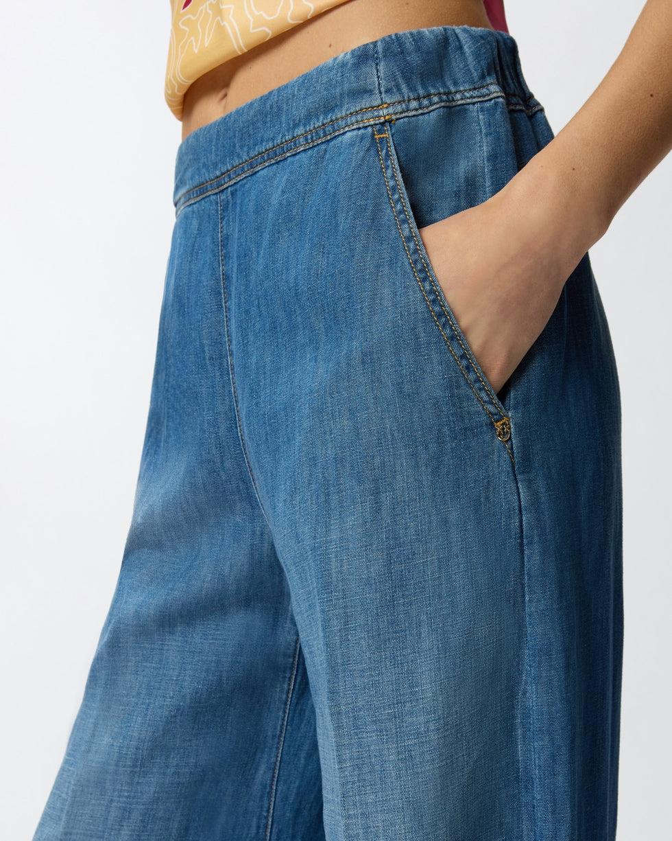 Pantaloni ampi in denim di misto lino<BR/> 106398A33J PJD PINKO 