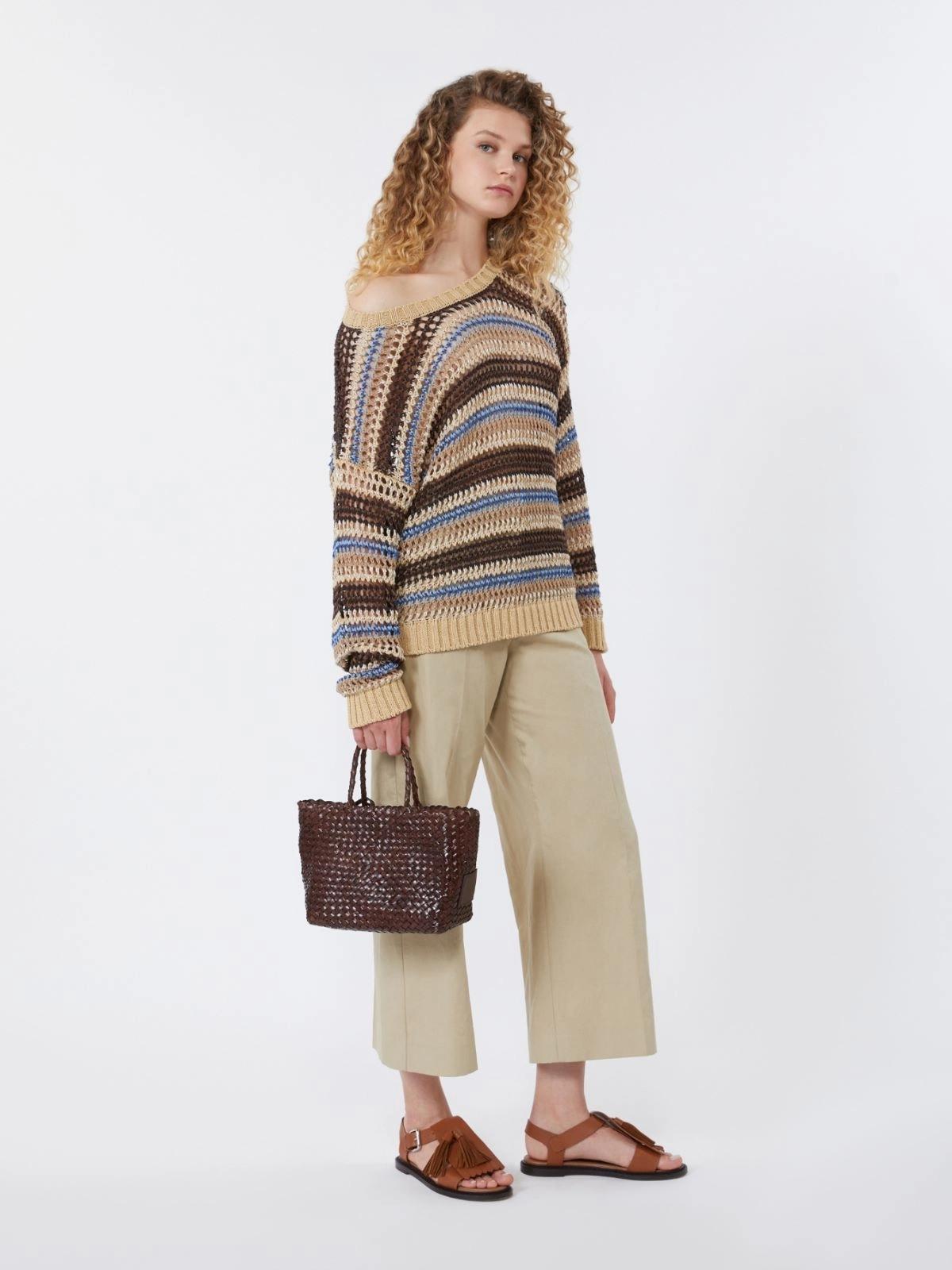 Maglia a rete in filato di lino e cotone - MARRONE<BR/> WKDONIRICA 004 WEEKEND 
