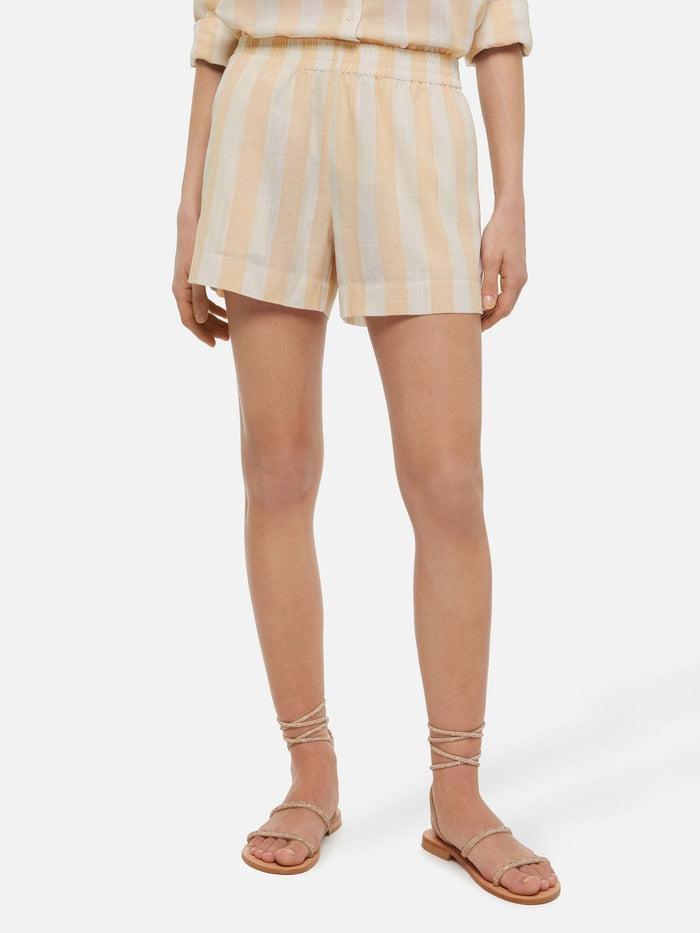 Shorts pull up in lino con stampa a righe