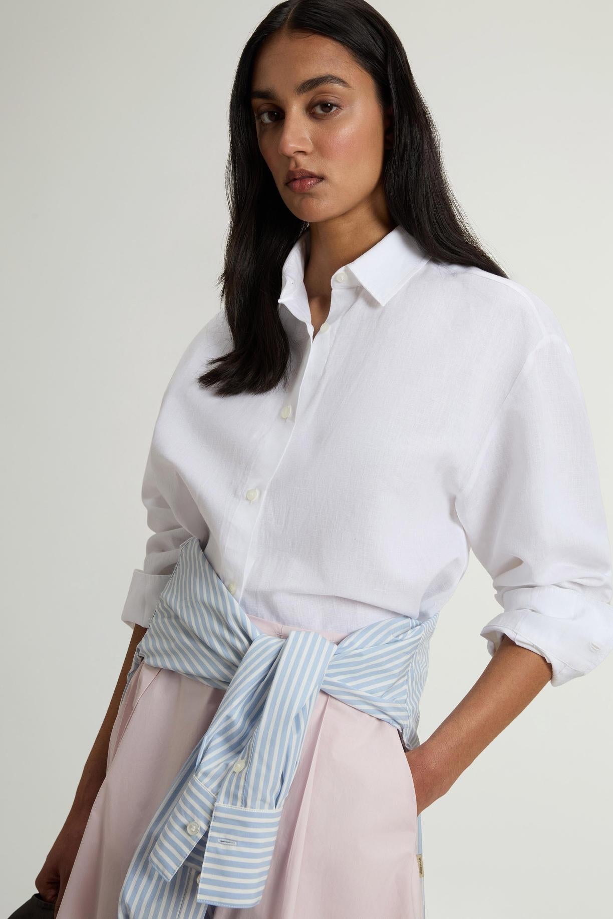 Camicia Boyfriend in misto cotone e lino<BR/> CFWWSI2013FRUT5295 8309 WOOLRICH 