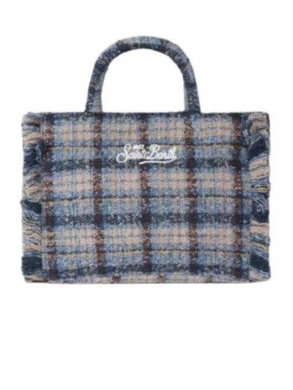 Borsa a mano Colette Tweed in misto lana check blu COL0036 03527I MC2 SAINT BARTH 
