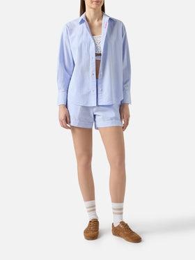 Camicia Cristal in seersucker a righe azzurre con ricami<BR/> CYS0001 00702L MC2 SAINT BARTH 