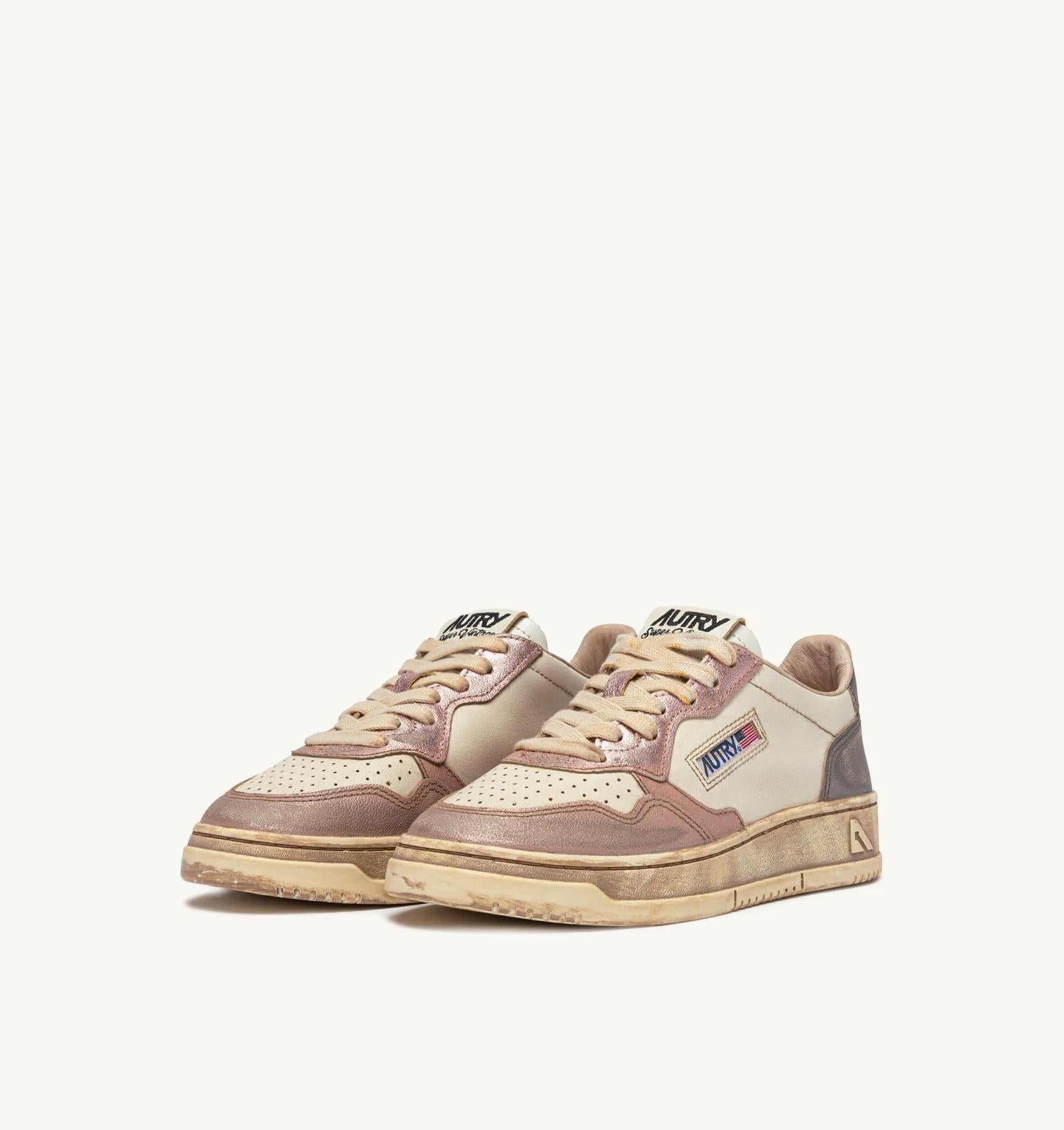 SNEAKERS MEDALIST LOW SUPER VINTAGE IN PELLE BIANCA ROSE E BLACKBOARD AVLW MT06 AUTRY ACTION SHOES 