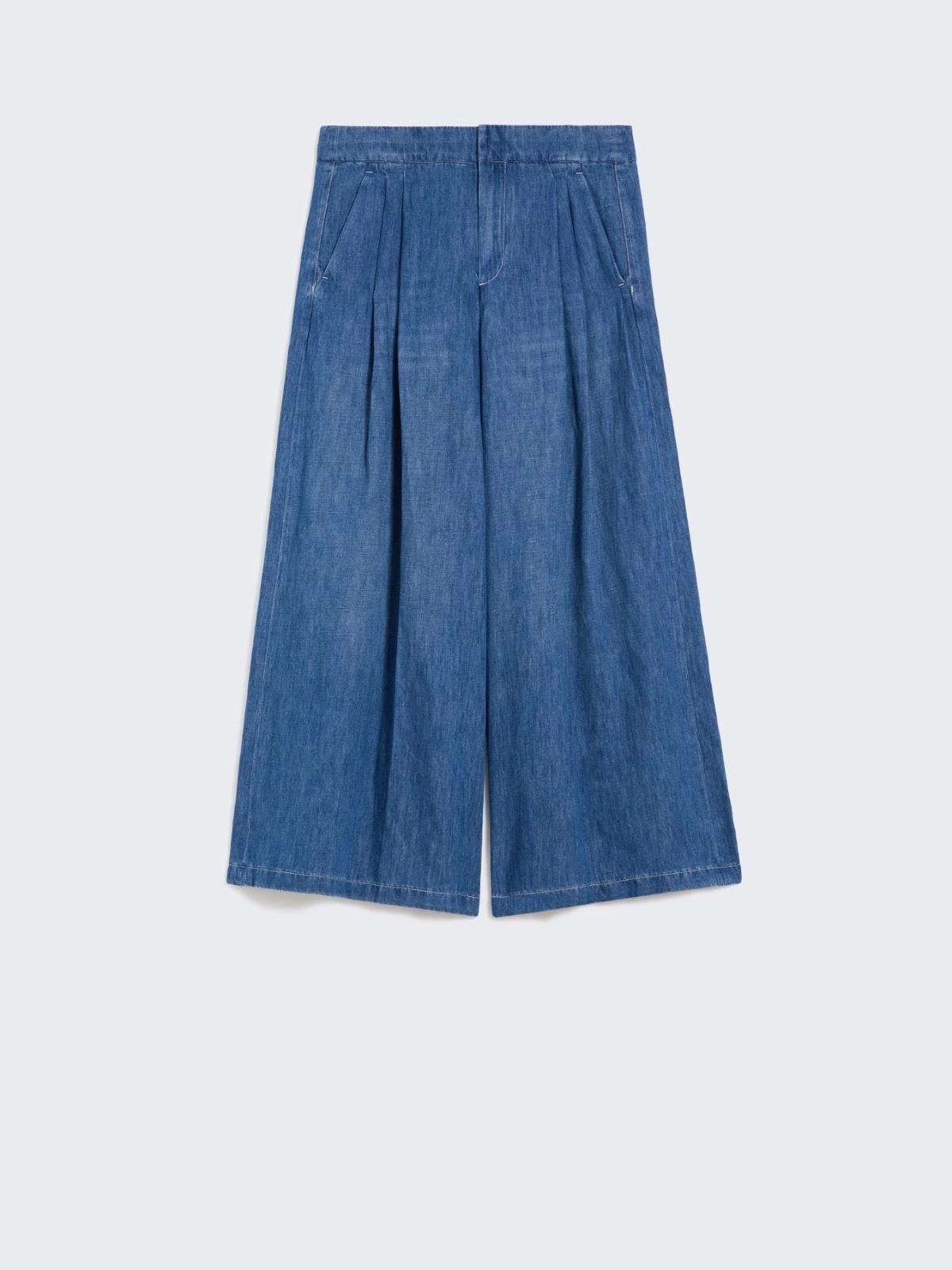 Pantalone ampio in denim di cotone e lino - Blu<BR/> SMMNASTRO 001 S MAX MARA 