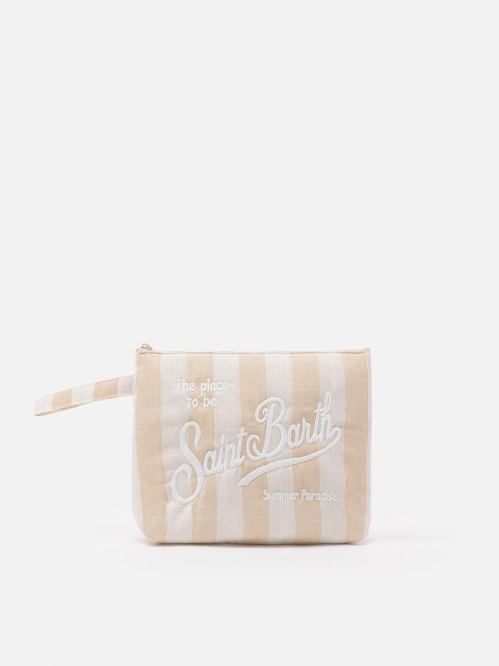 Pochette Aline Soft L in cotone e lino con stampa a righe