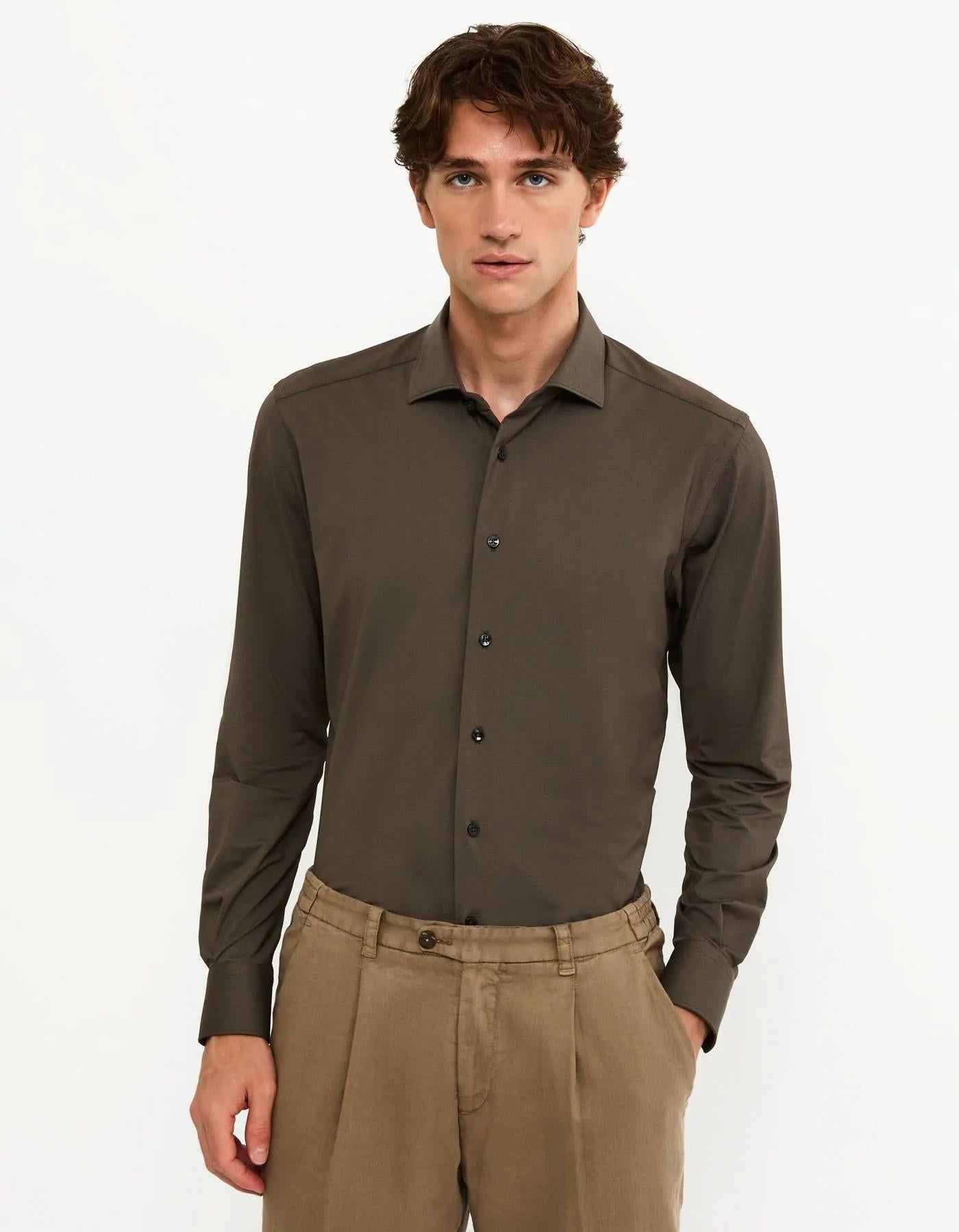 Camicia Collo francese piccolo Tinta Unita Armaturato Marrone<BR/> ACT53191690 008 XACUS 