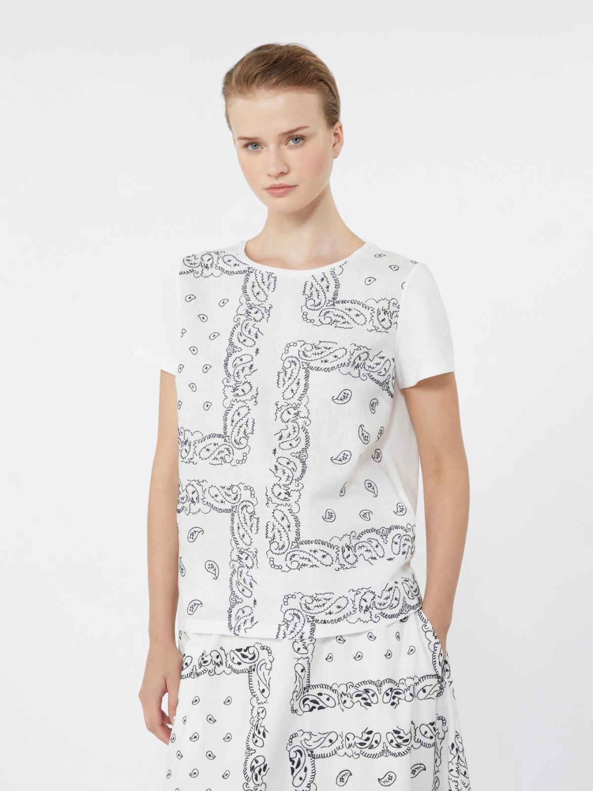 T-shirt in lino ricamato e jersey di cotone stretch - BIANCO<BR/> WKDGENIO 001 WEEKEND 