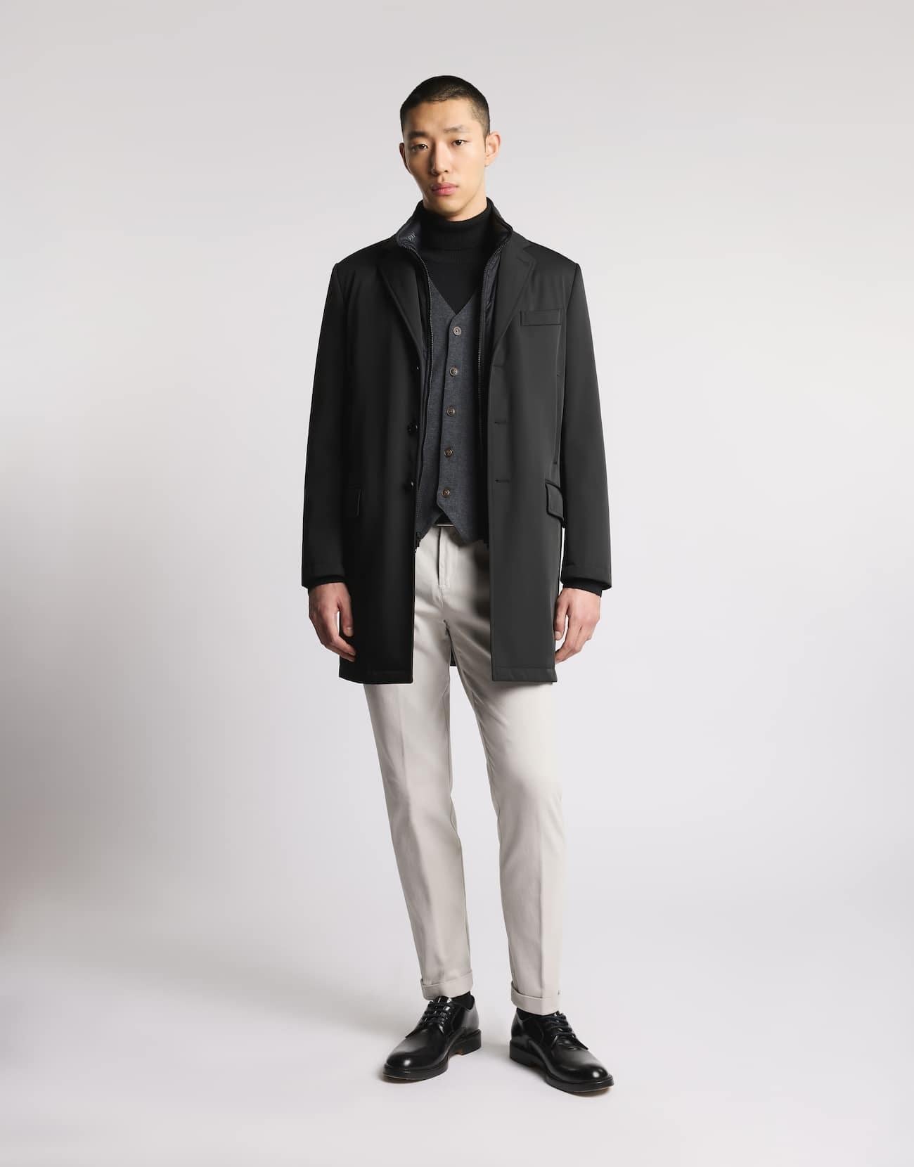 Double Coat in Gabardine Stretch<BR/> NAM5351168STOA B999 FAY 