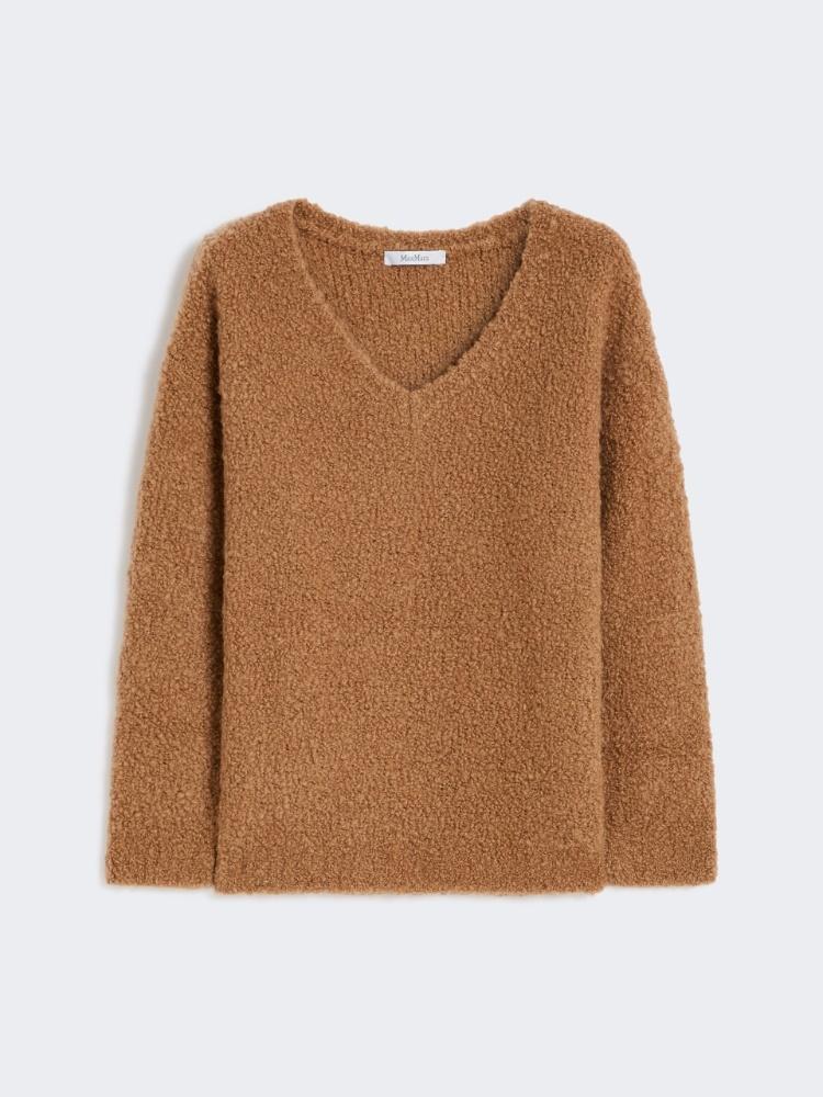 Maglia a V in cammello e seta bouclé PANTERA 001 MAX MARA 