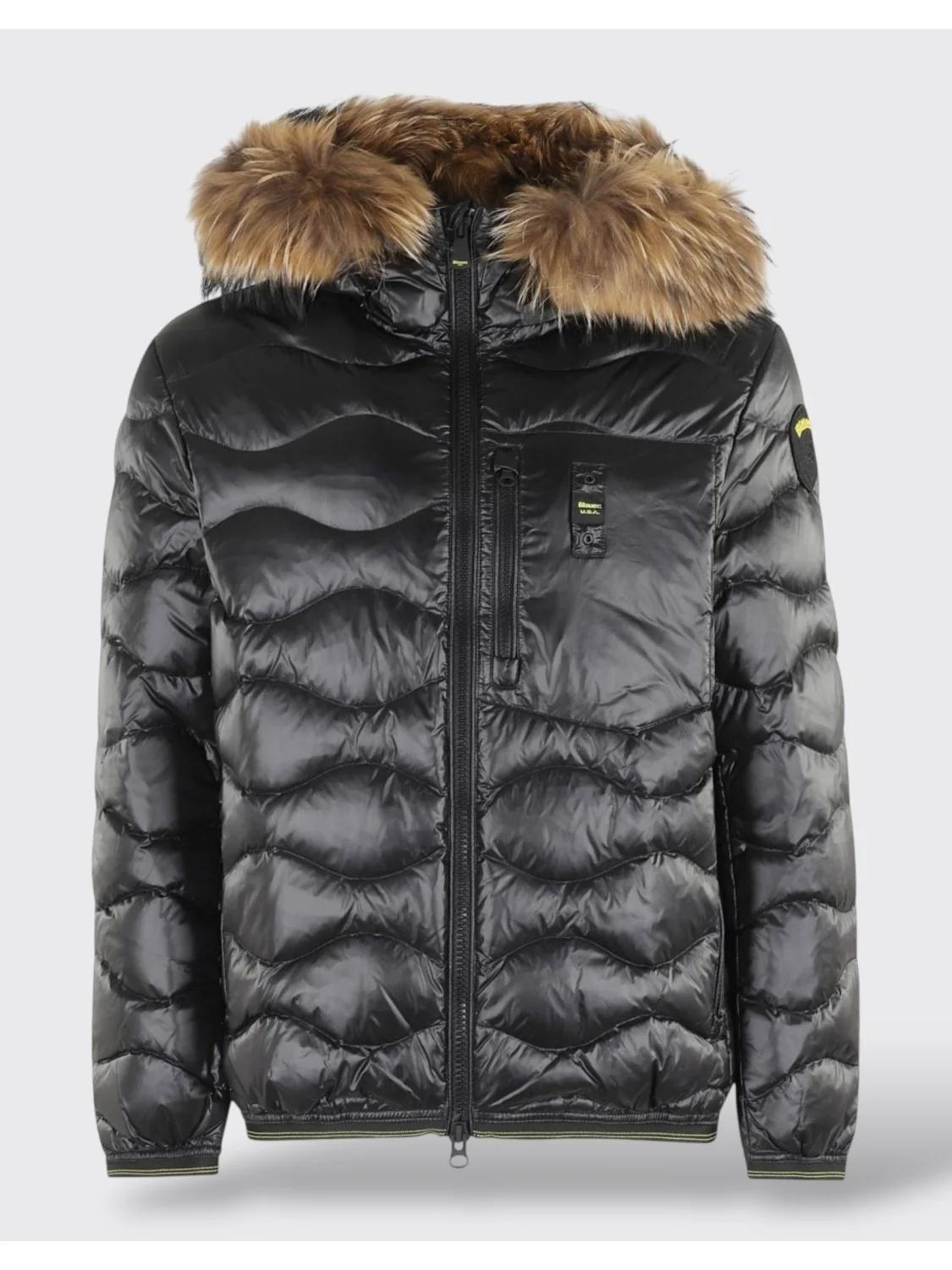 PIUMINO UOMO BLAUER WAVEFUR NERO CON CAPPUCCIO BLUC03533 6355/999 BLAUER 