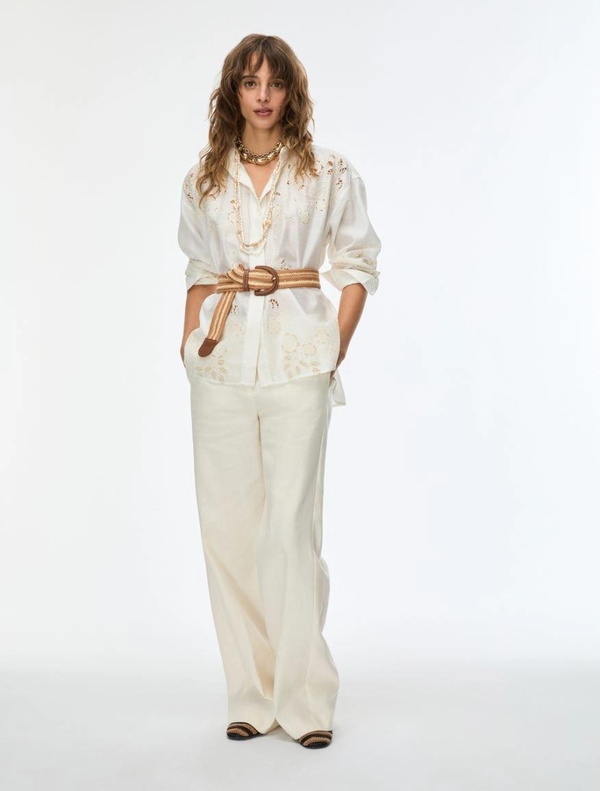 PANTALONI IN MISTO LINO<BR/>Avorio IBLCANALE 001 IBLUES 