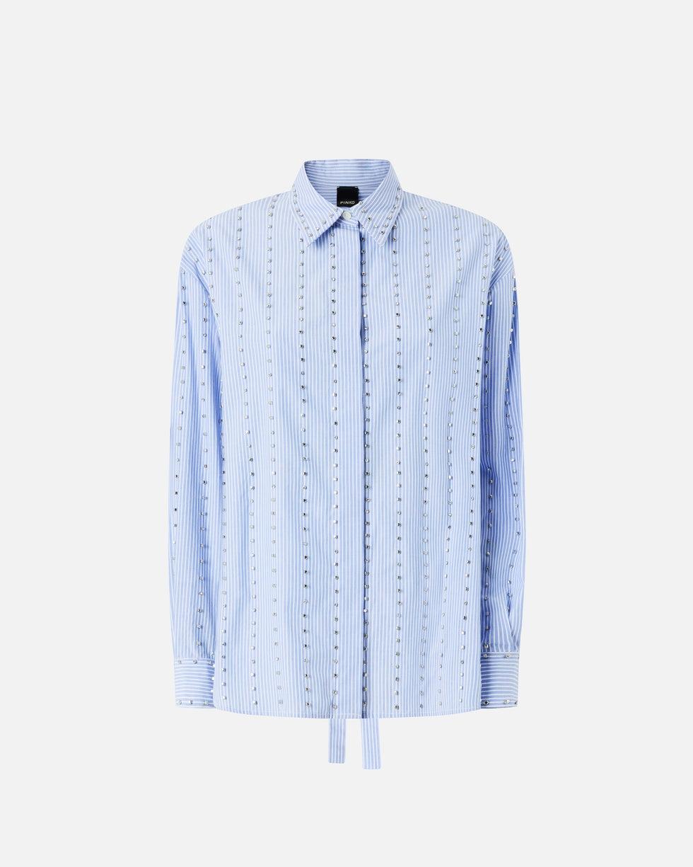 Camicia a righe con decorazione gioiello<BR/> 106225A32R ZE5 PINKO 