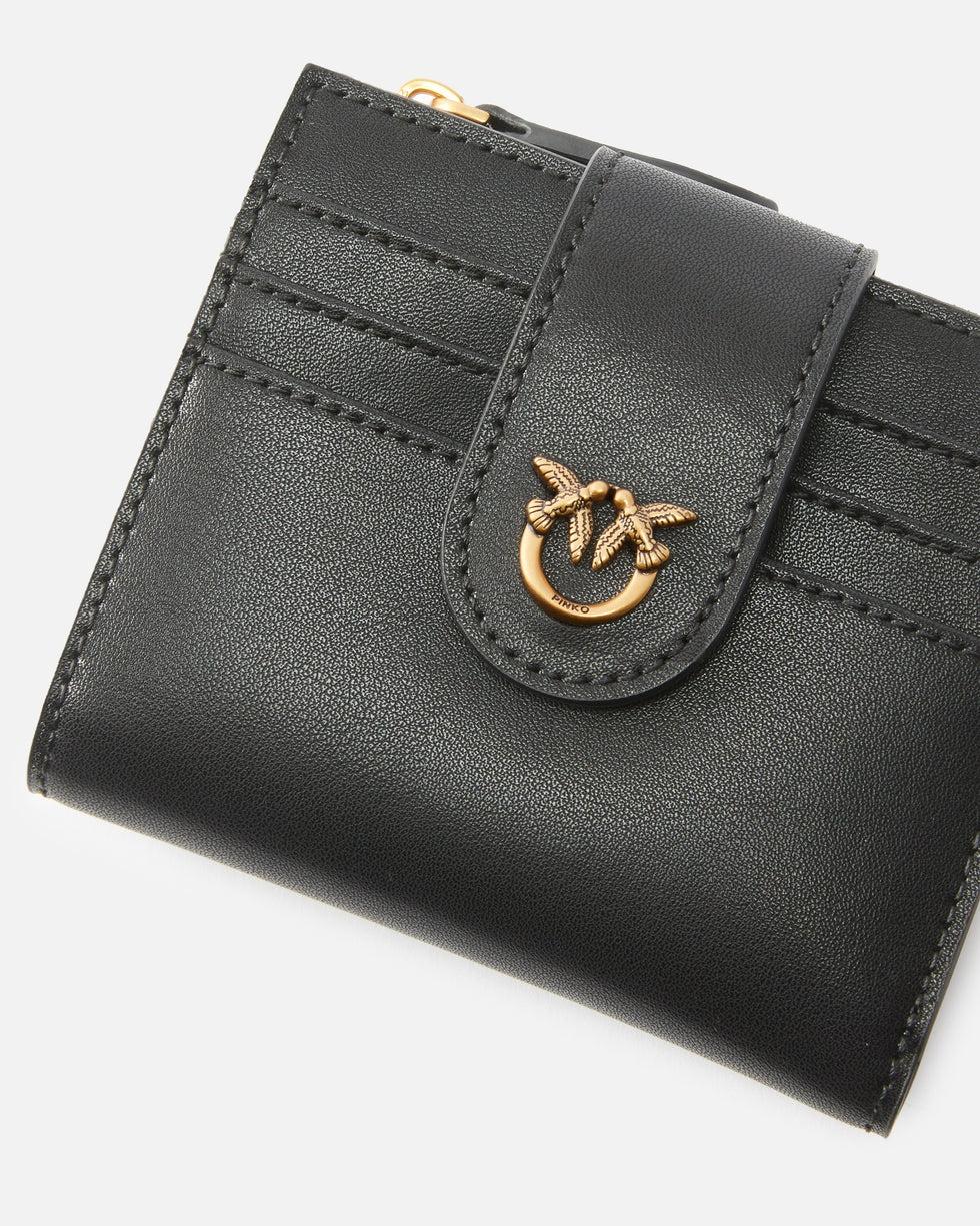 Portafoglio piccolo in pelle liscia con logo<BR/> 103610A0F1 Z99Q PINKO 