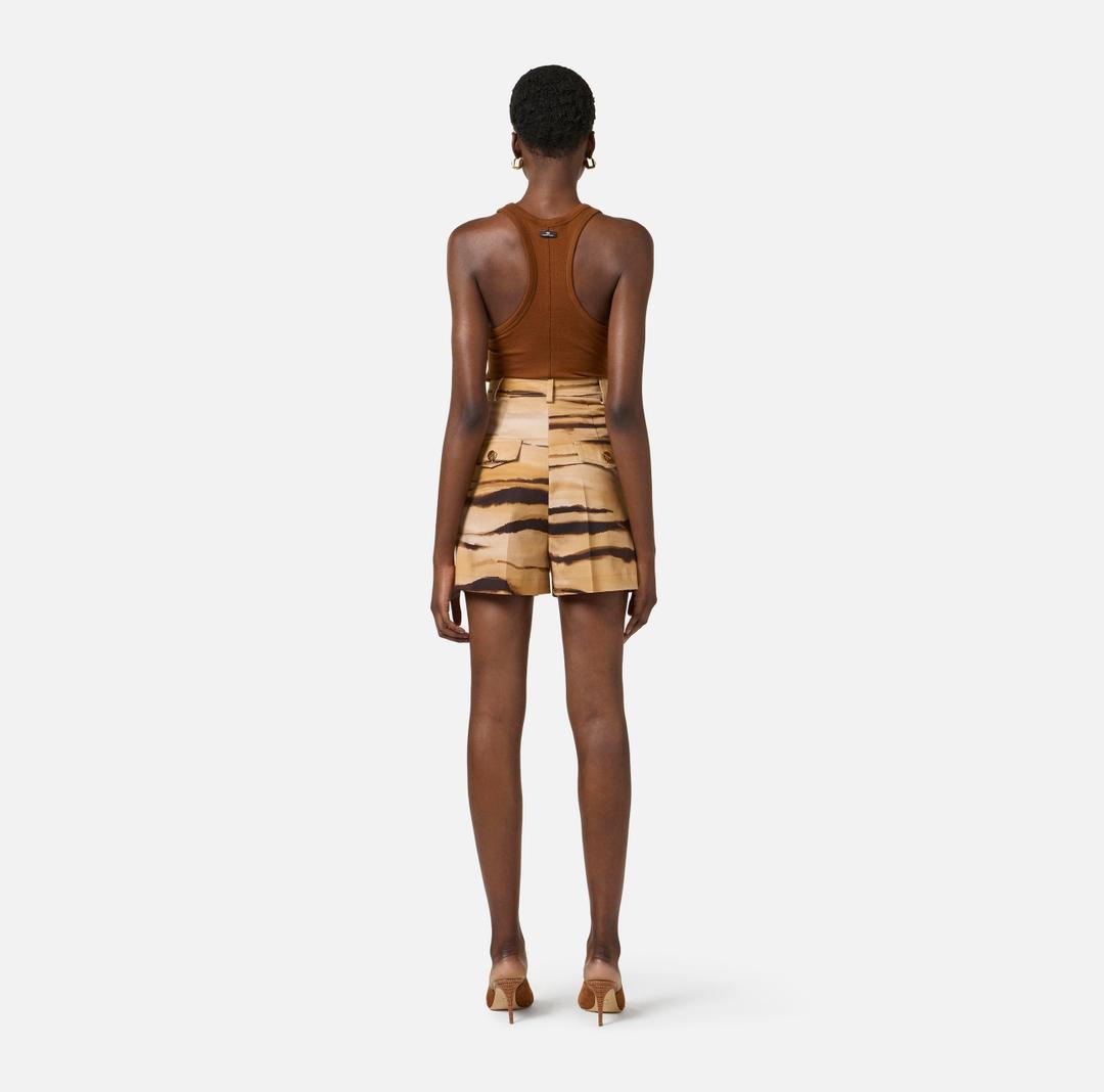 Shorts in drill con stampa tigre<BR/> SH01362E2 470 ELISABETTA FRANCHI 