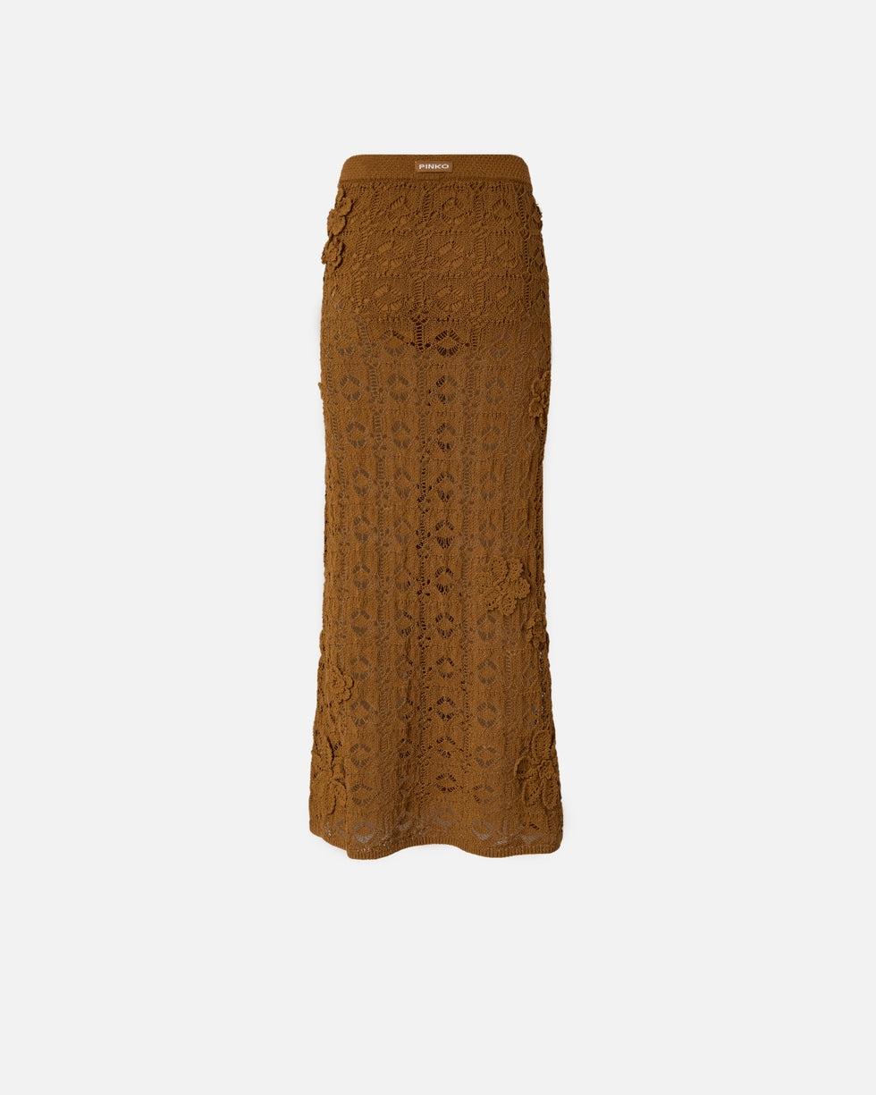 Gonna midi effetto uncinetto con fiori applicati<BR/> 106861A3B8 L25 PINKO 