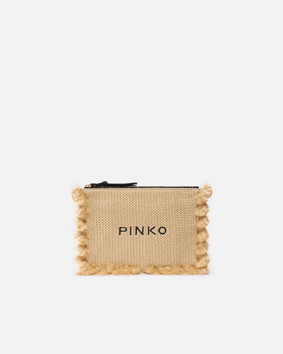 Bustina piccola in rafia con logo e nappine<BR/> 106718A39Y HZ3Q PINKO 