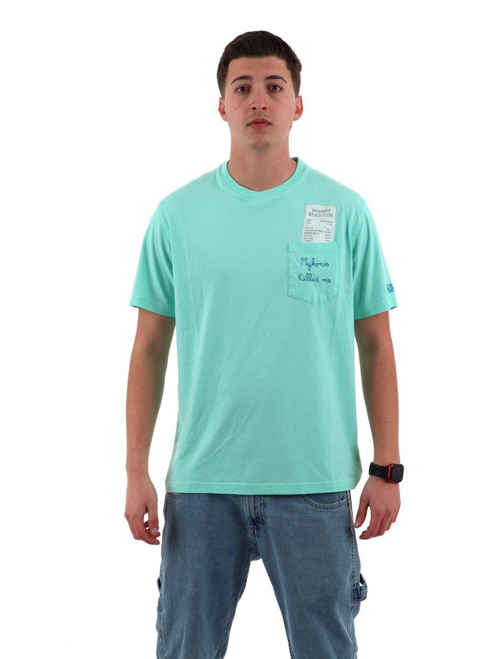 T-Shirt "55 emb" Saint Barth verde con stampa "Mykonos Killed me" AUS0001 01604L MC2 SAINT BARTH 