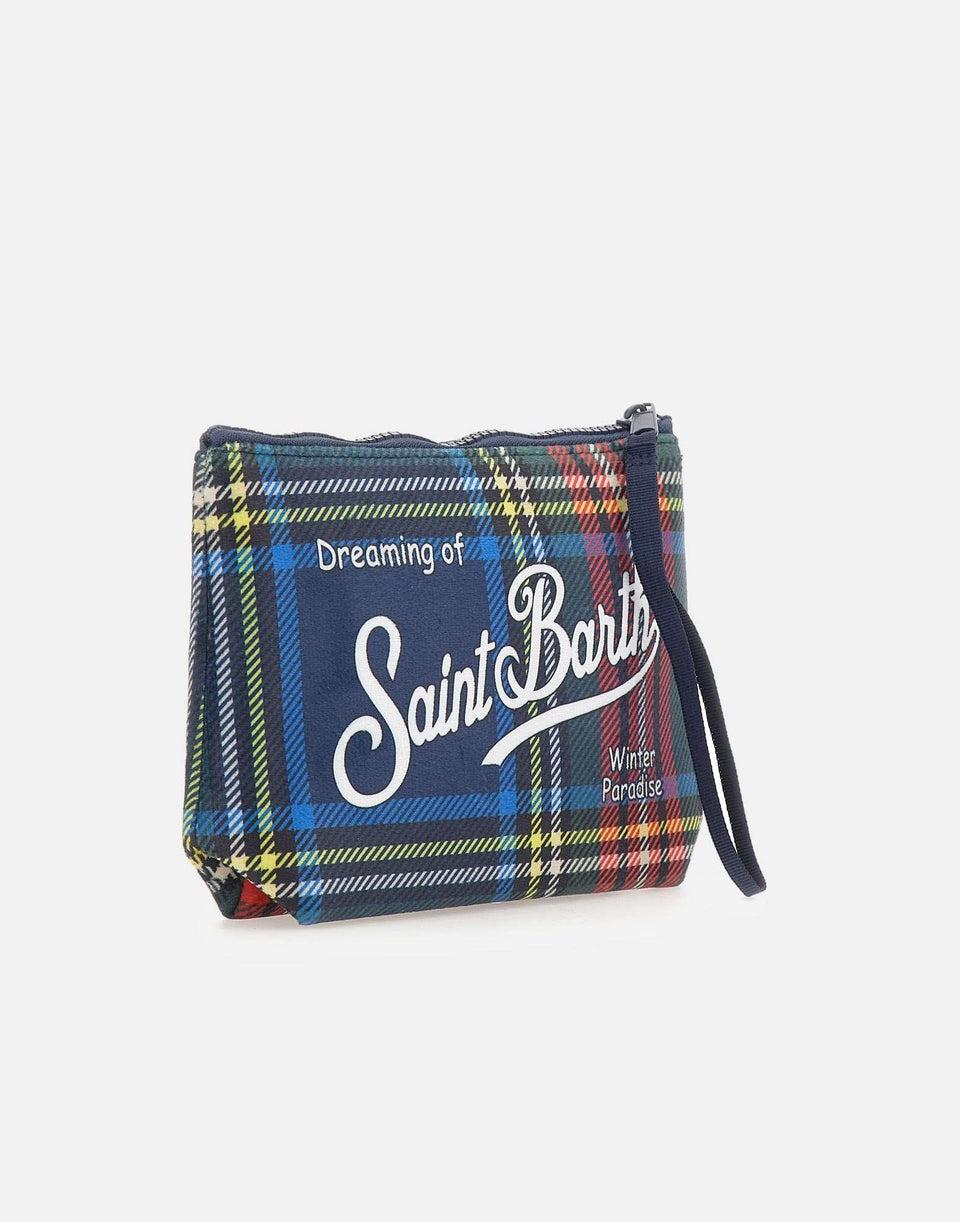 Pochette Aline effetto lana con stampa tartan blu ALI0002 01691I MC2 SAINT BARTH 