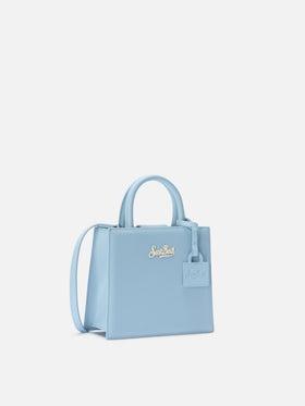 Borsa Shop mini strutturata in pelle liscia azzurra con targhetta metallica<BR/> SHBM0002 00002L MC2 SAINT BARTH 