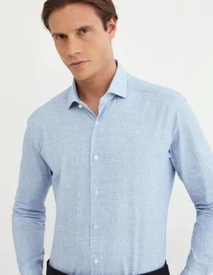 Camicia Collo francese piccolo Fantasia Armaturato Celeste