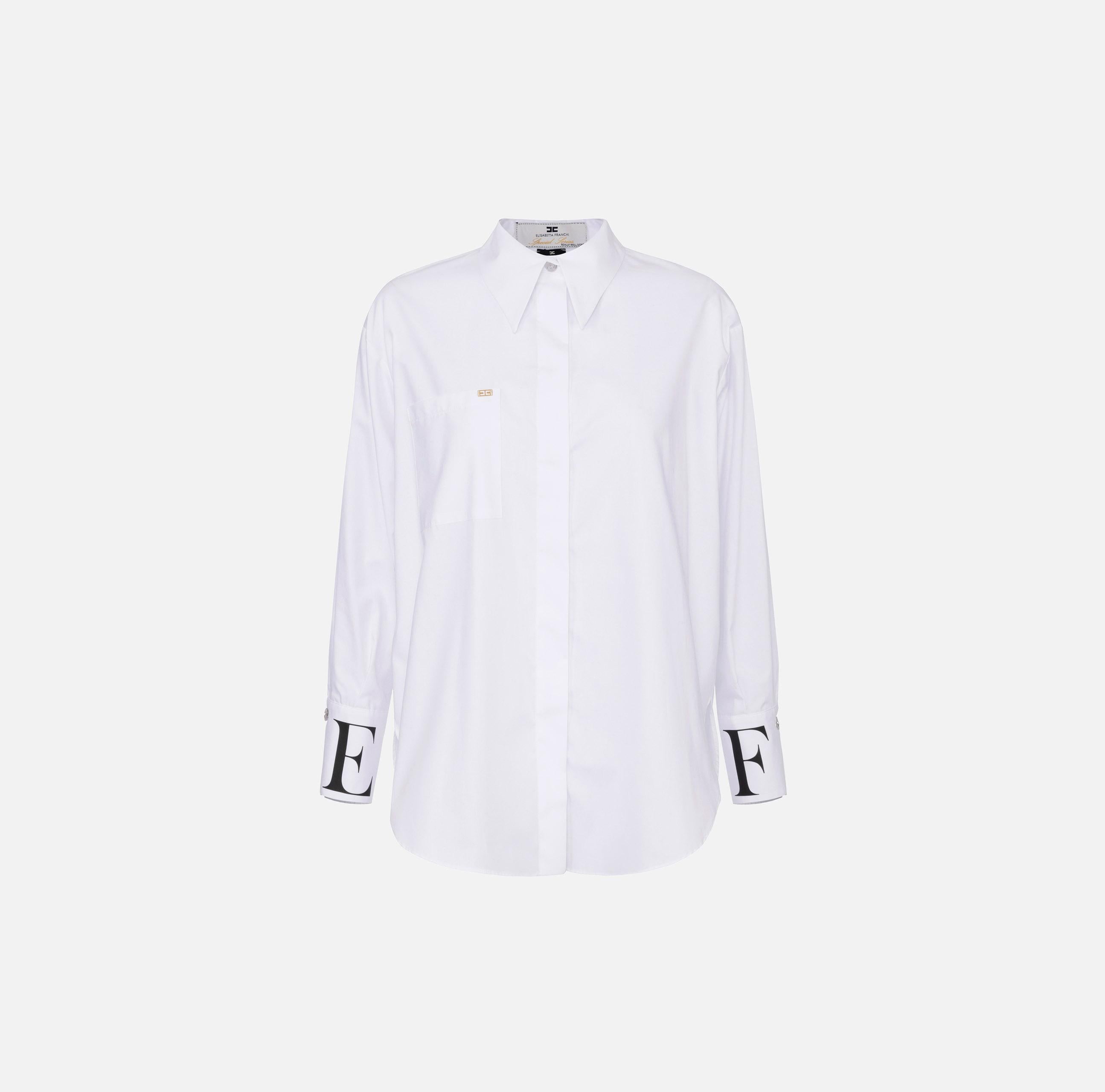Camicia donna in popeline con logo sui polsi
