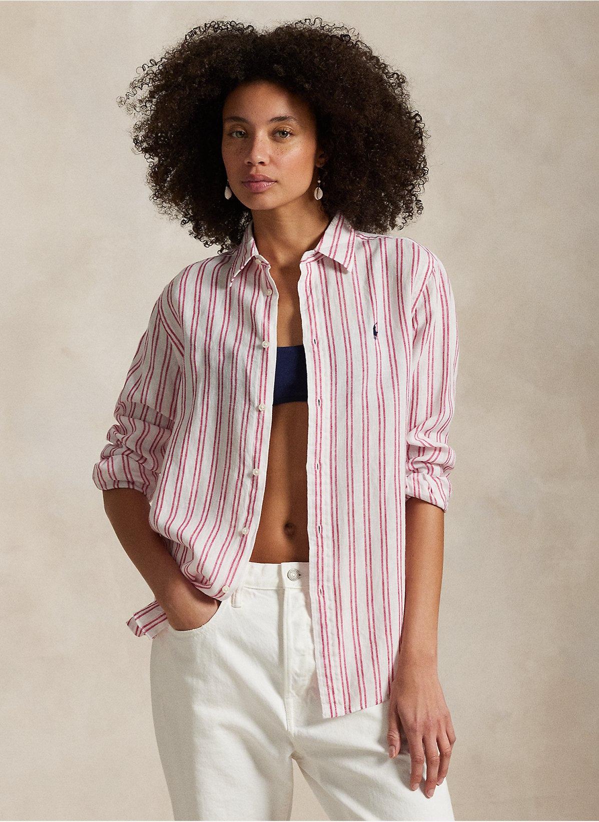 Camicia in lino a righe Classic-Fit