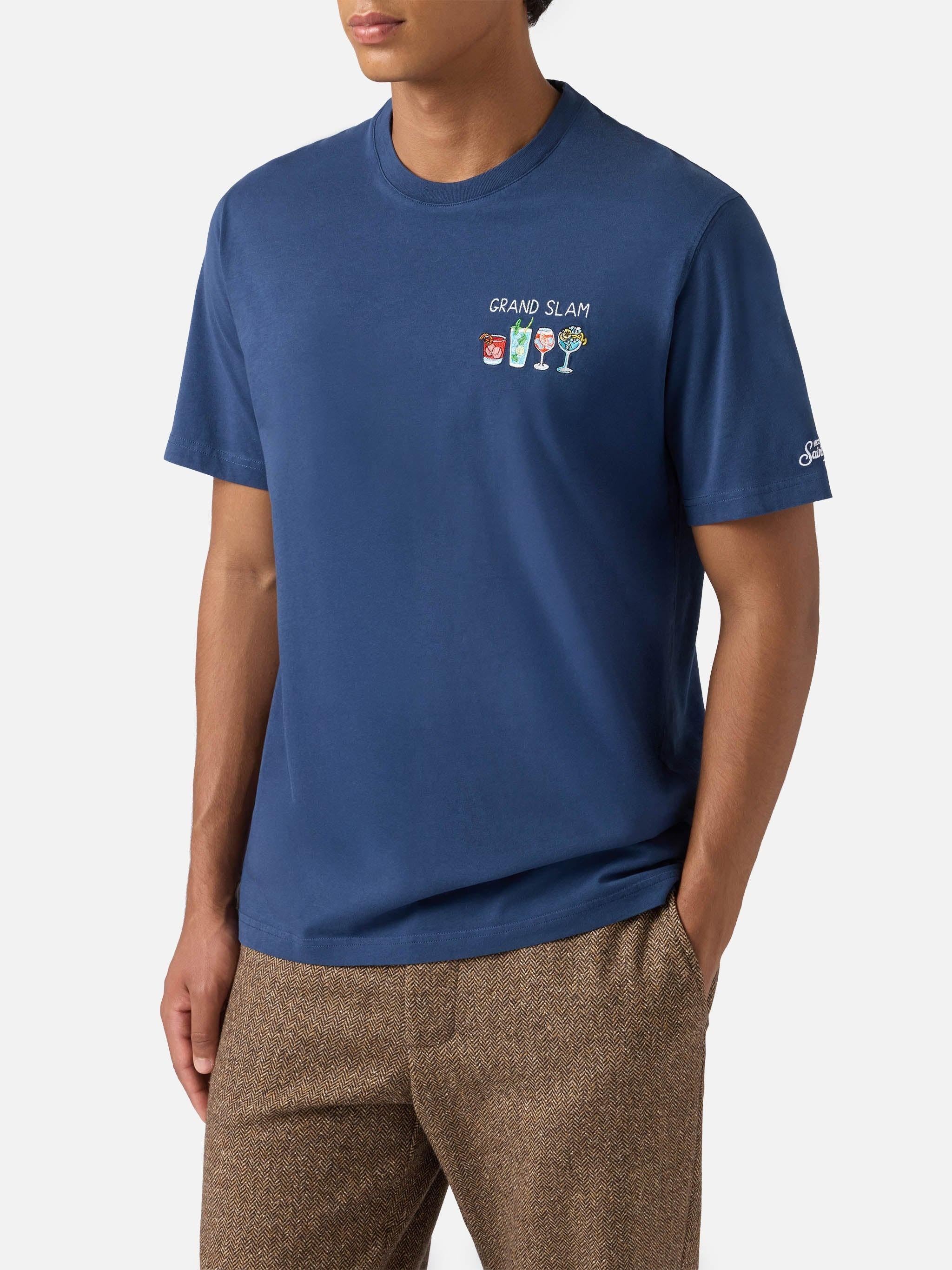 T-shirt Arnott in cotone blu con ricamo Grand Slam e stampa bicchieri ARN0001 00675I MC2 SAINT BARTH 