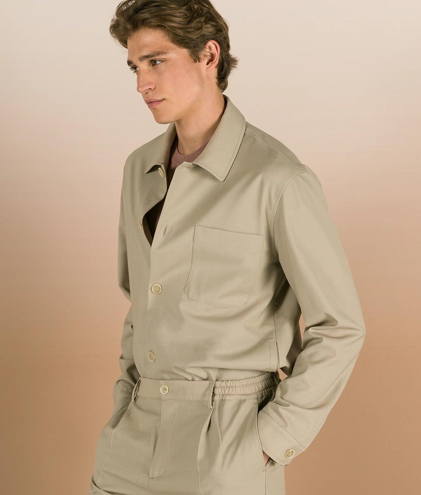 CARDIFF<BR/>Overshirt regular fit con singolo taschino in tela di lana elasticizzata CARDIFF 122 CRUNA 