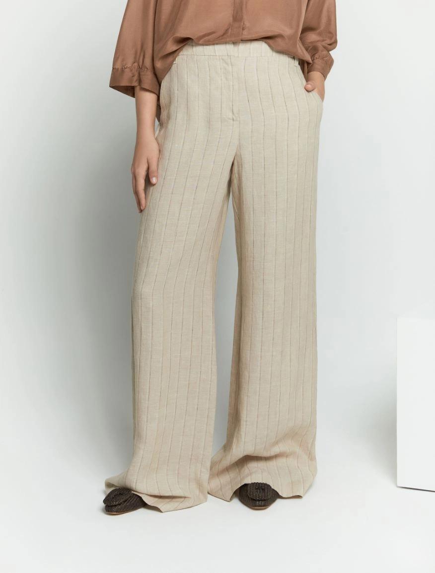 Pantaloni wide leg in puro lino
