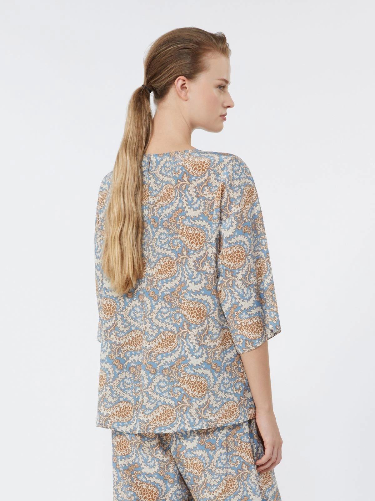 WKDGINNICO<BR/>Blusa in crêpe de Chine di seta stampata - Azzurro<BR/> WKDGINNICO 011 WEEKEND 