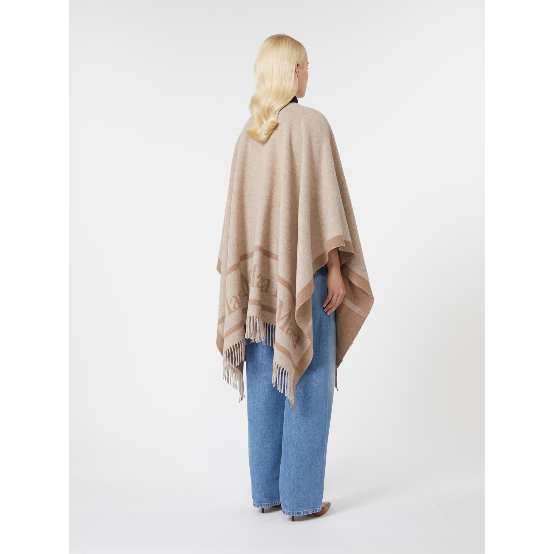 Poncho in lana tinto filo con logo jacquard HILDESTD 001 MAX MARA STUDIO 