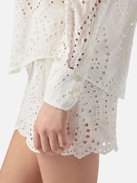 Camicia Cristal in cotone sangallo bianco<BR/> CYS0001 01000L MC2 SAINT BARTH 