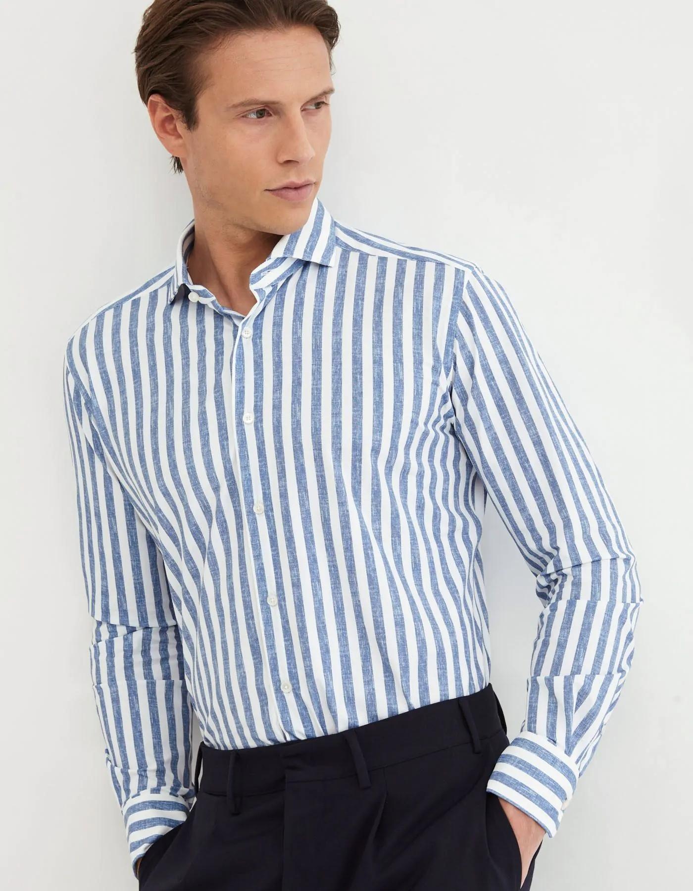 Camicia Collo francese Fantasia Armaturato Blu