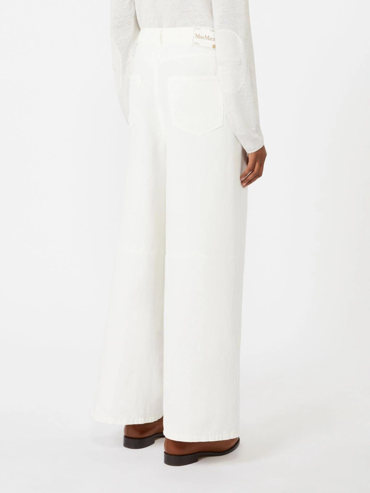 Pantalone ampio in cotone e lino - Bianco<BR/> SMMALOA 001 S MAX MARA 2 