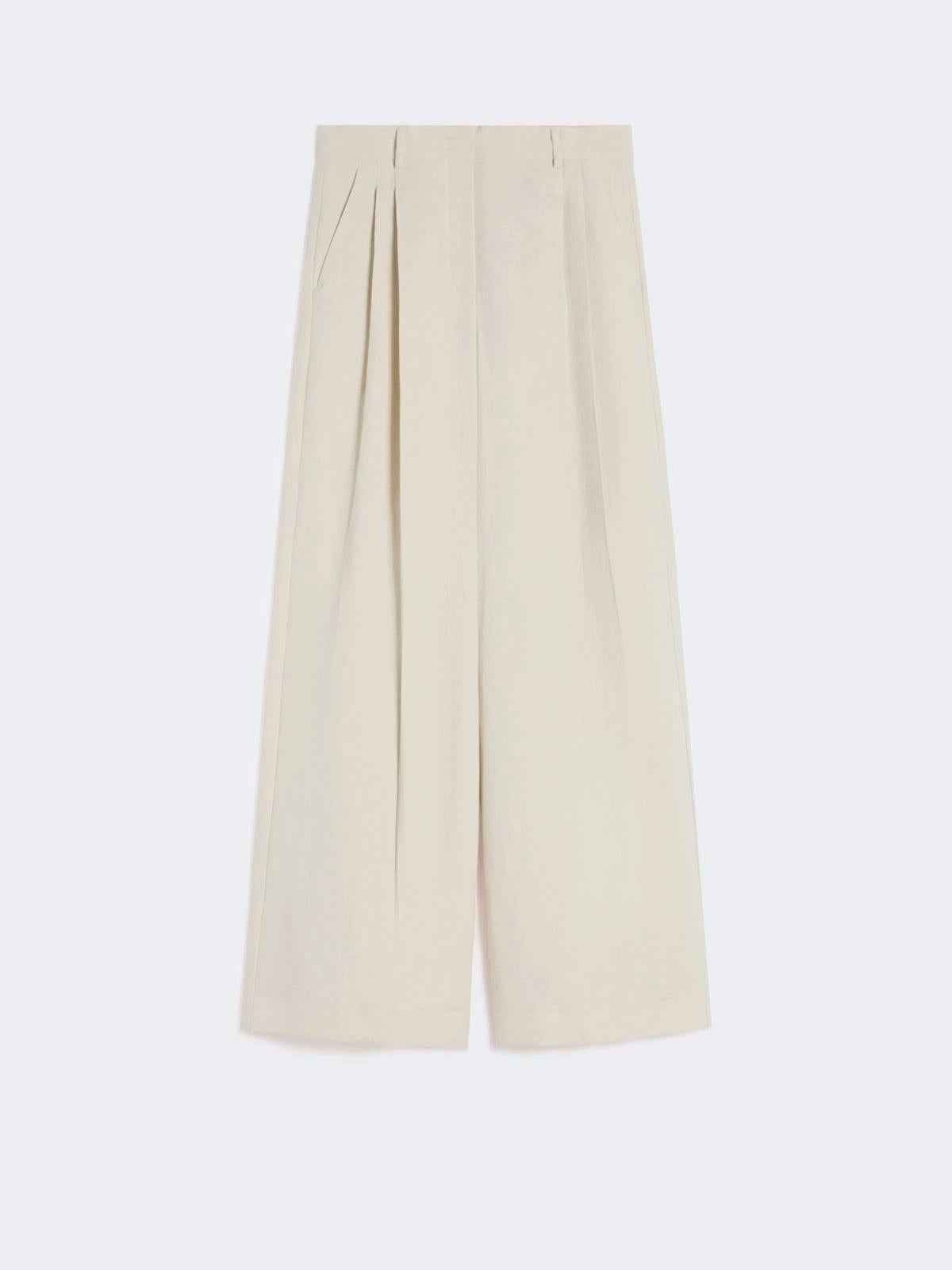 Pantalone wide leg in viscosa e lino - BEIGE<BR/> WKDVELIERO 004 WEEKEND 