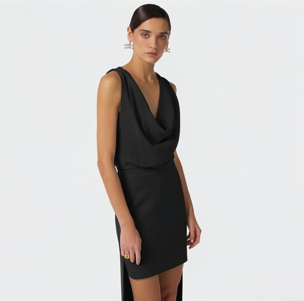 Abito in georgette di viscosa e crêpe con coda AB91561E2 110 ELISABETTA FRANCHI 