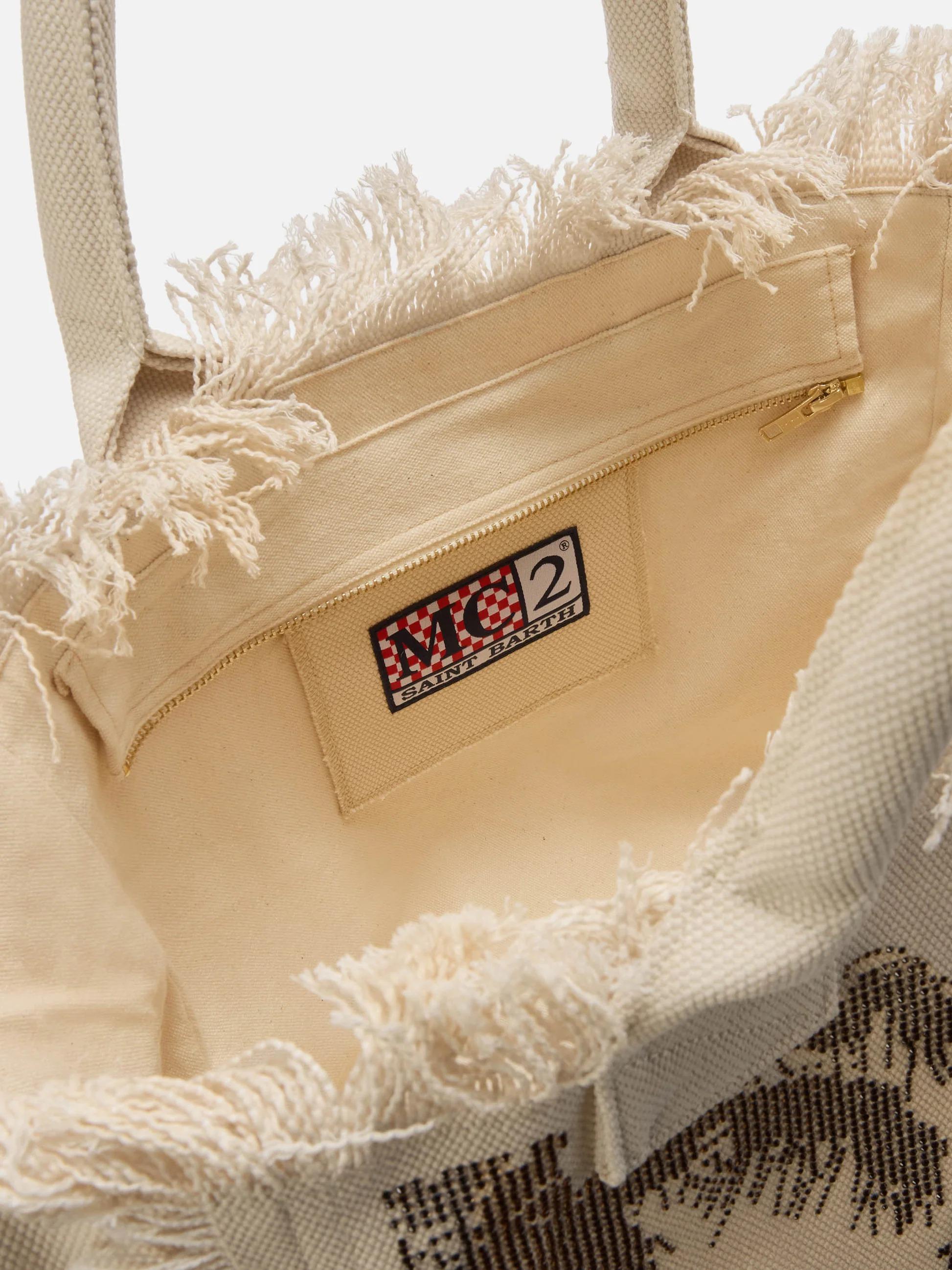 Borsa Vanity regular in canvas con stampa palme con strass<BR/> VANI001 08748L MC2 SAINT BARTH 