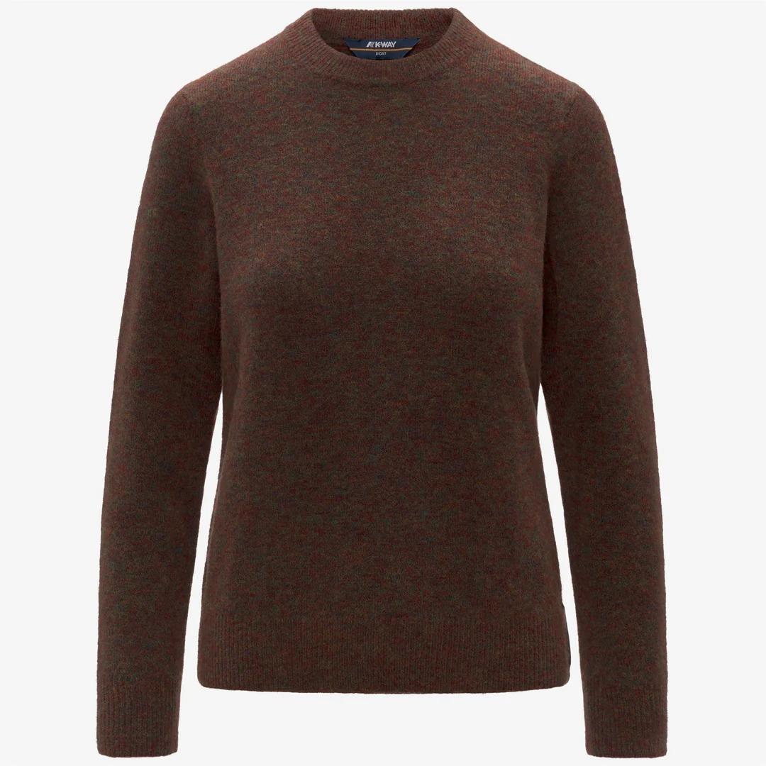 CLARISSE WOOL STRETCH<BR/>BROWN COFFEE MIX<BR/>Maglione girocollo classico da donna marrone K4138MW KB7 K-WAY 