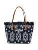 Borsa tote in denim con bordi sfrangiati