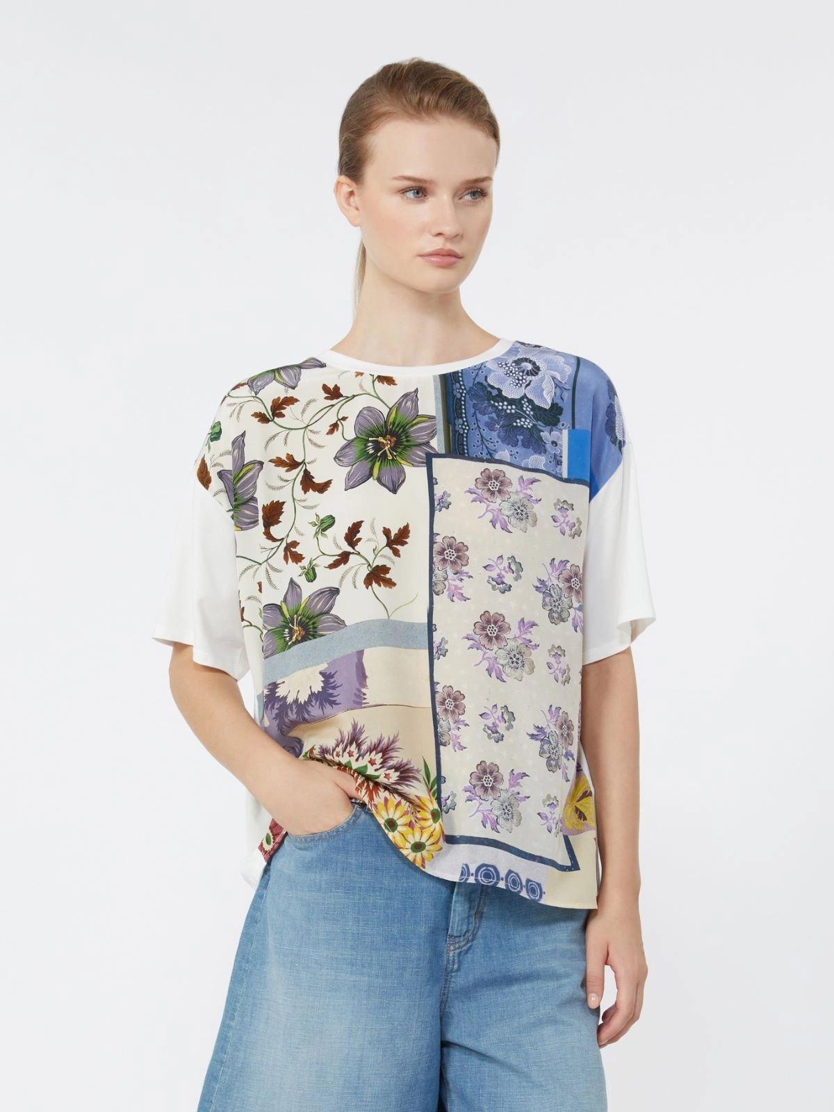 T-shirt in seta stampata e jersey di cotone stretch - MULTICOLOR<BR/> WKDPAMPAS 001 WEEKEND 