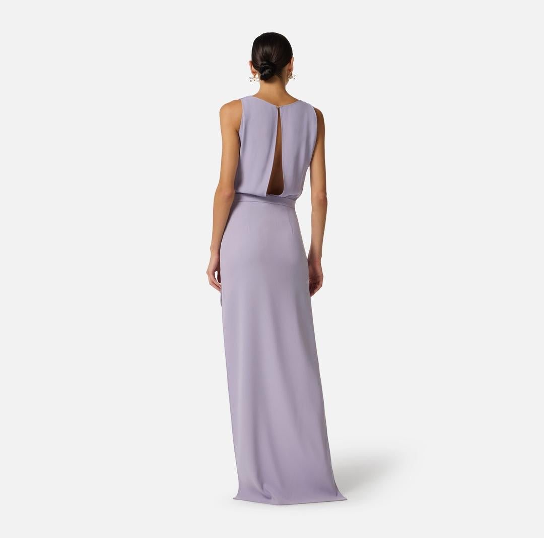 Abito in georgette di viscosa e crêpe con coda AB91561E2 EV7 ELISABETTA FRANCHI 