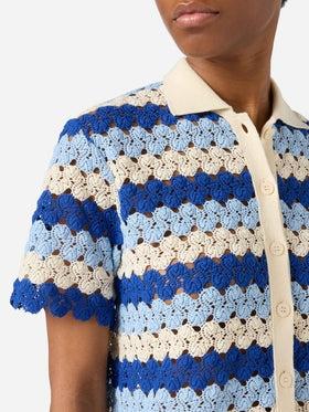 Polo in maglia Monet effetto crochet a righe<BR/> MOE0001 00585L MC2 SAINT BARTH 