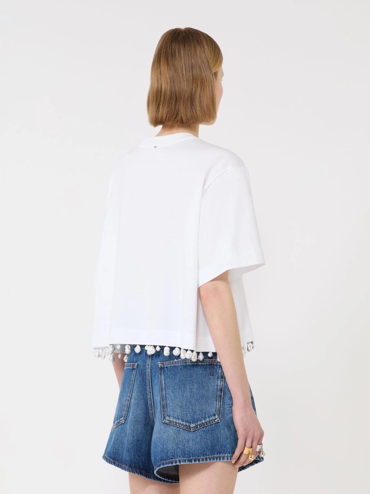 T-shirt crop con perle ricamate - Bianco ottico<BR/> SPXPALMAS 001 SPORTMAX 